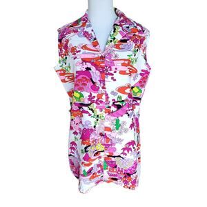 Vintage Lanie J.Sleeveless Tunic Top Pink Floral Flower Psychedelic Fits a Large